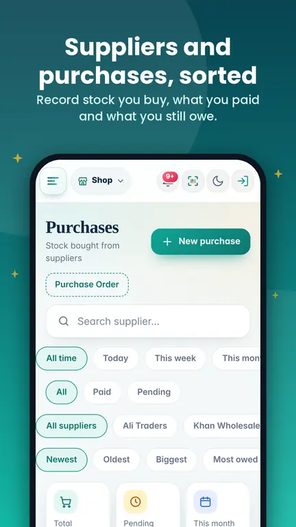 Purchases screen